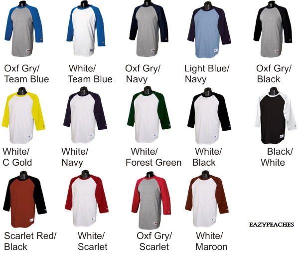 Champion Mens NEW Size S-3XL Tagless Tee ¾ Sleeve Baseball Raglan T-Shirt T137