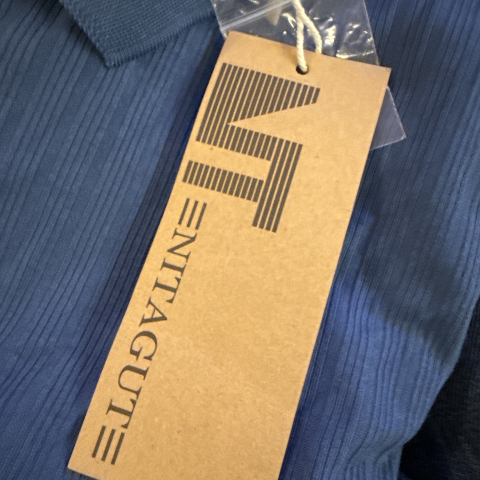 NITAGUT Mens Blue Casual Short Sleeve Collared Ribbed Knit POLO Shirt Sz L