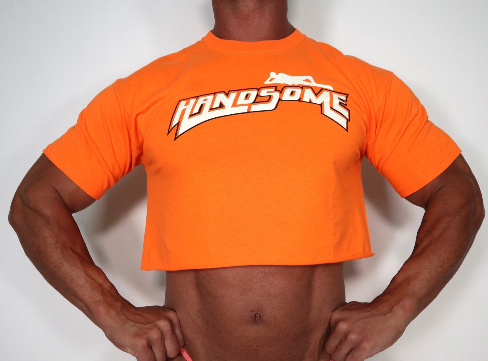 ORANGE “HANDSOME” CROPPED MEN’S T-SHIRT SIZE L