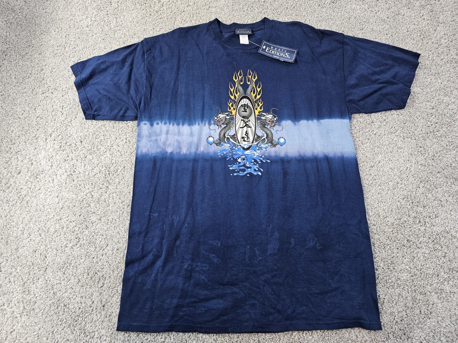 basic Editions Tshirt Men Sz XL Graphic Tie-Dye Dragon-Fire-Water Vtg. 90’s USA