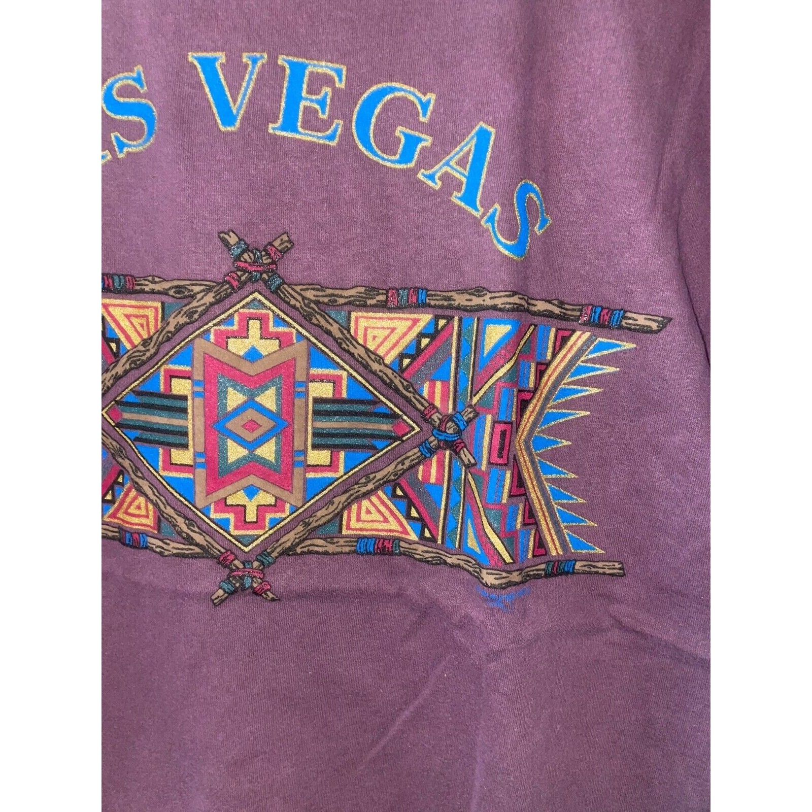 Vintage Las Vegas Native Shirt American Beaded Twigs Purple Tee 90s VTG Large