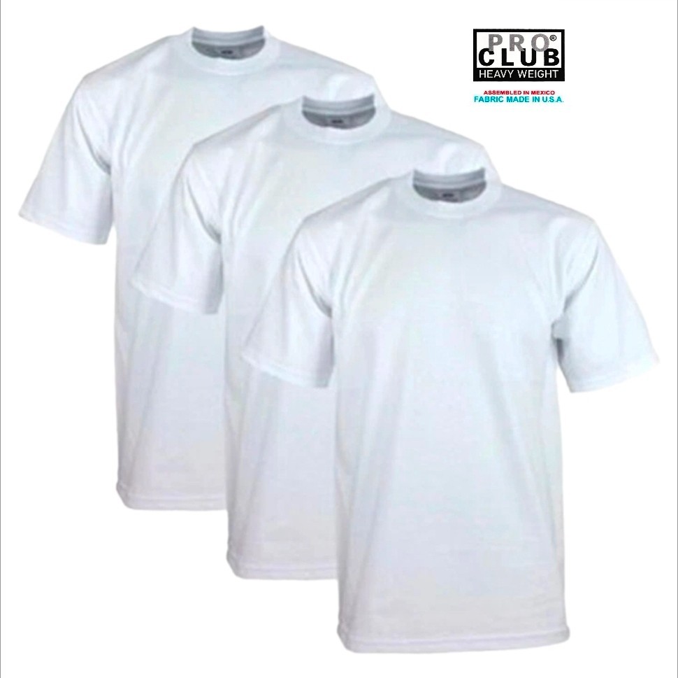 3 PACK PRO CLUB MENS HEAVYWEIGHT TEE SHIRT PLAIN SHORTH SLEEVE PROCLUB M – L