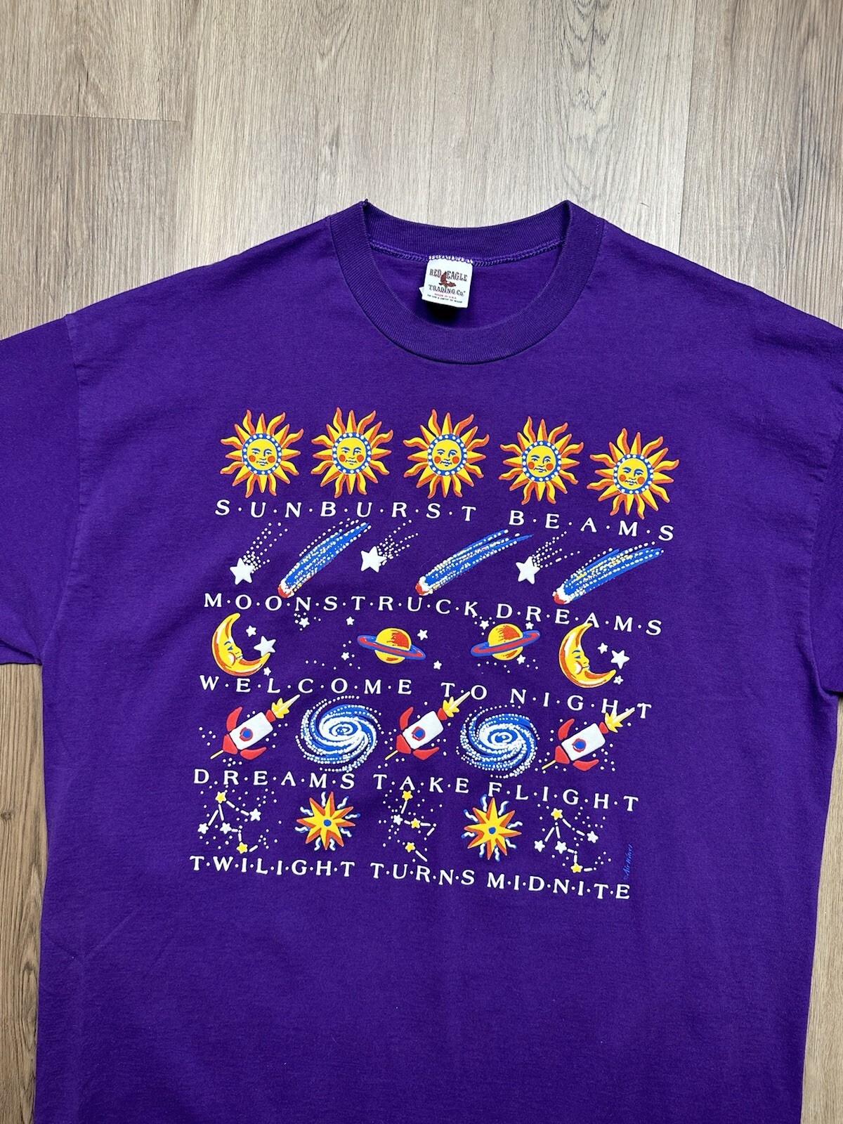 VINTAGE Welcome To Night Purple Space Galaxy Long Sleeve T-Shirt Size OSFA