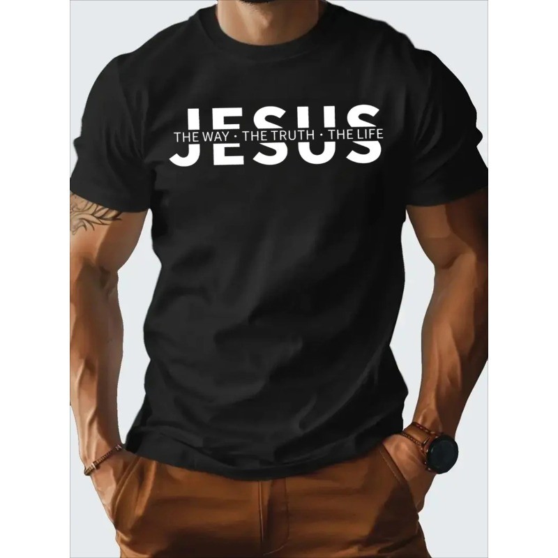 Men’s Christian Faith T-Shirt – Navy Blue Jesus “The Way The Truth The Life”