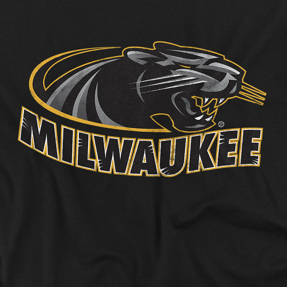 UW–Milwaukee Adult T-Shirt Distressed Primary Logo, Black, S-5XL