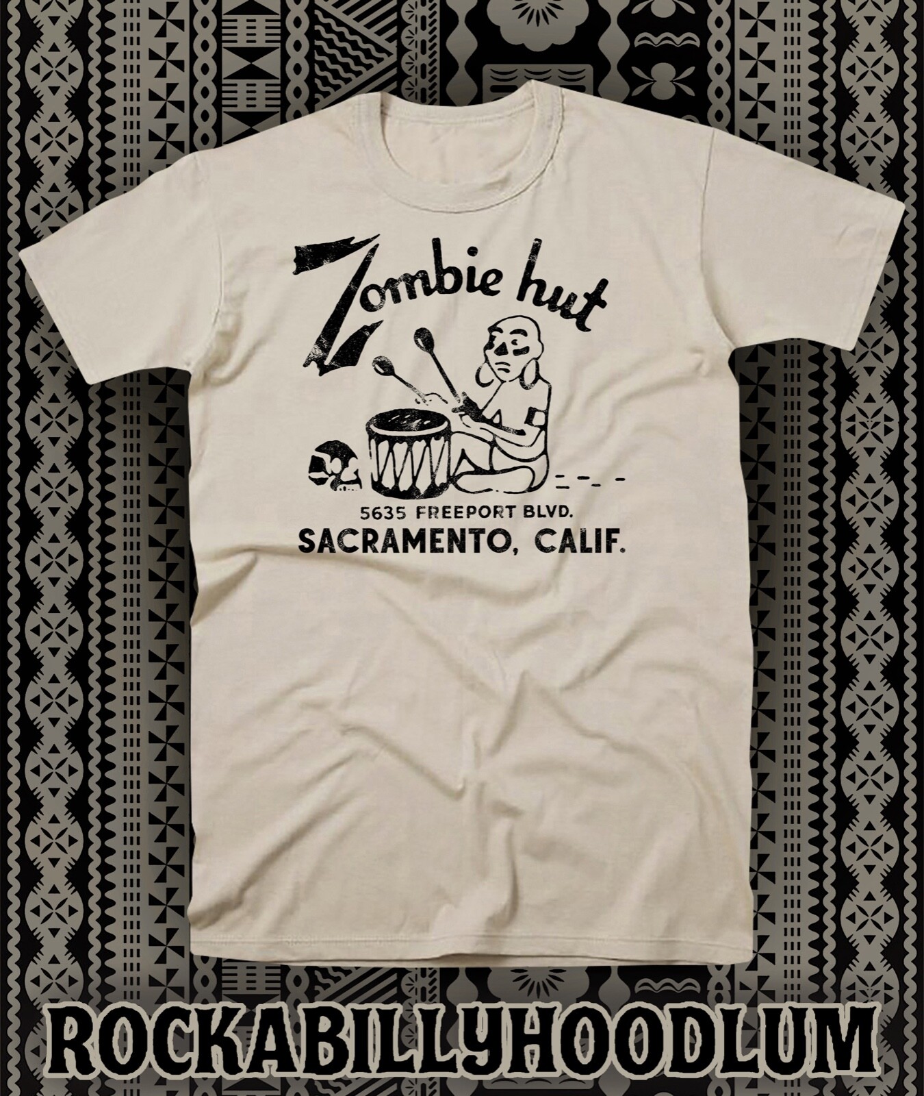 Retro Tiki Art Tee T Shirt Bar Mug Restaurant Zombie Hut Sacramento CA