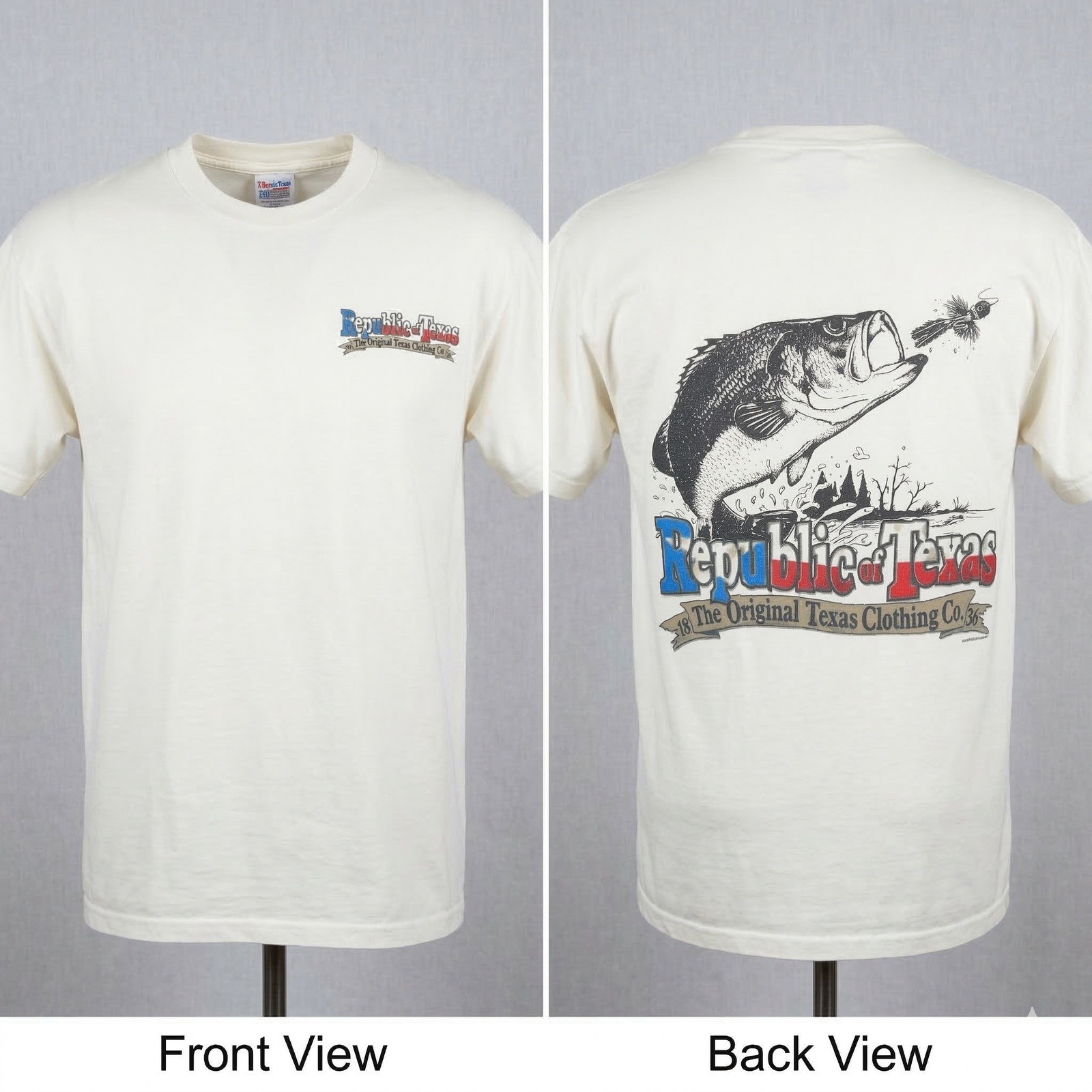 Republic of Texas T Shirt Mens Large White Bass Fishing Graphic Outdoor Flag