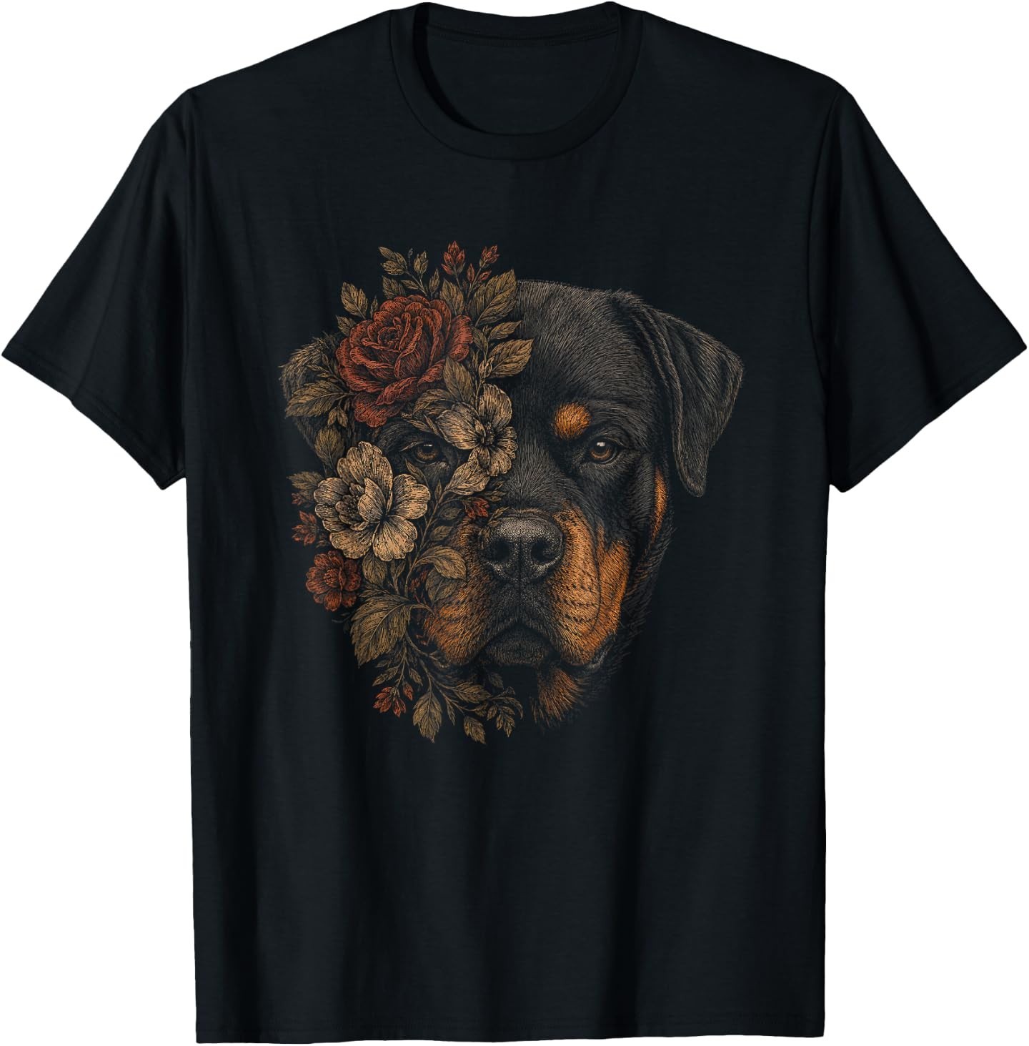 Floral Rottweiler Artwork Graphic T-Shirt