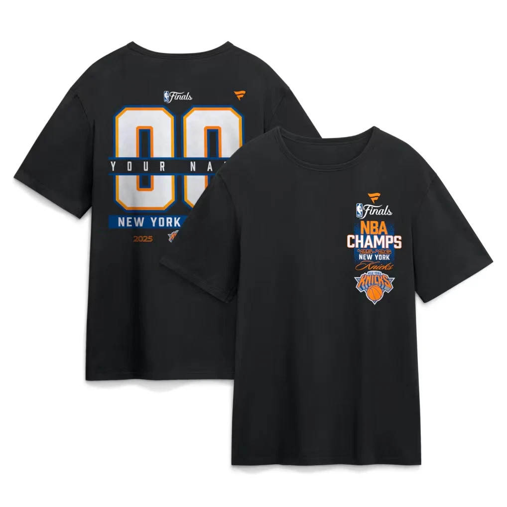 HOT!! N.Y Knicks 2026 NBA Finals Champions Custom Name & Number T-Shirt – Black