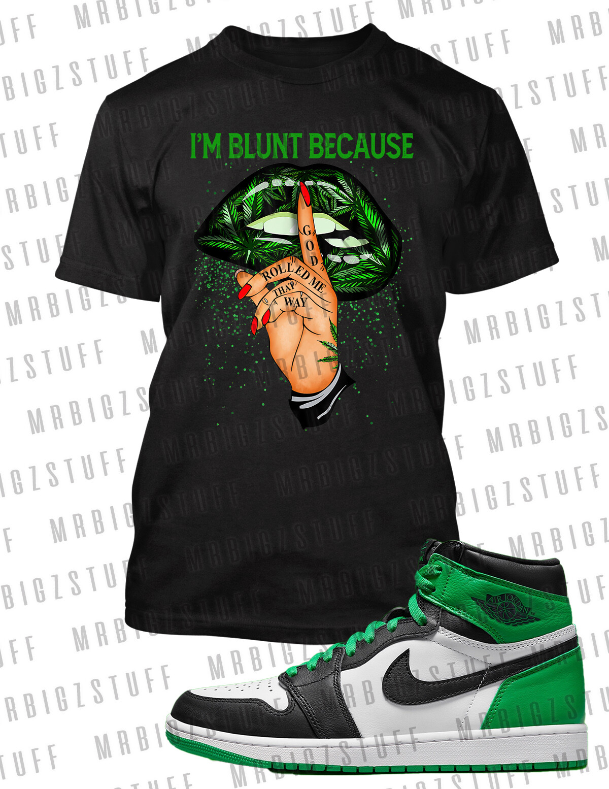 Marijuana I’m Blunt Lips Cannabis 420 Graphic Sneaker Tee Shirt J1 OG Big Tall S