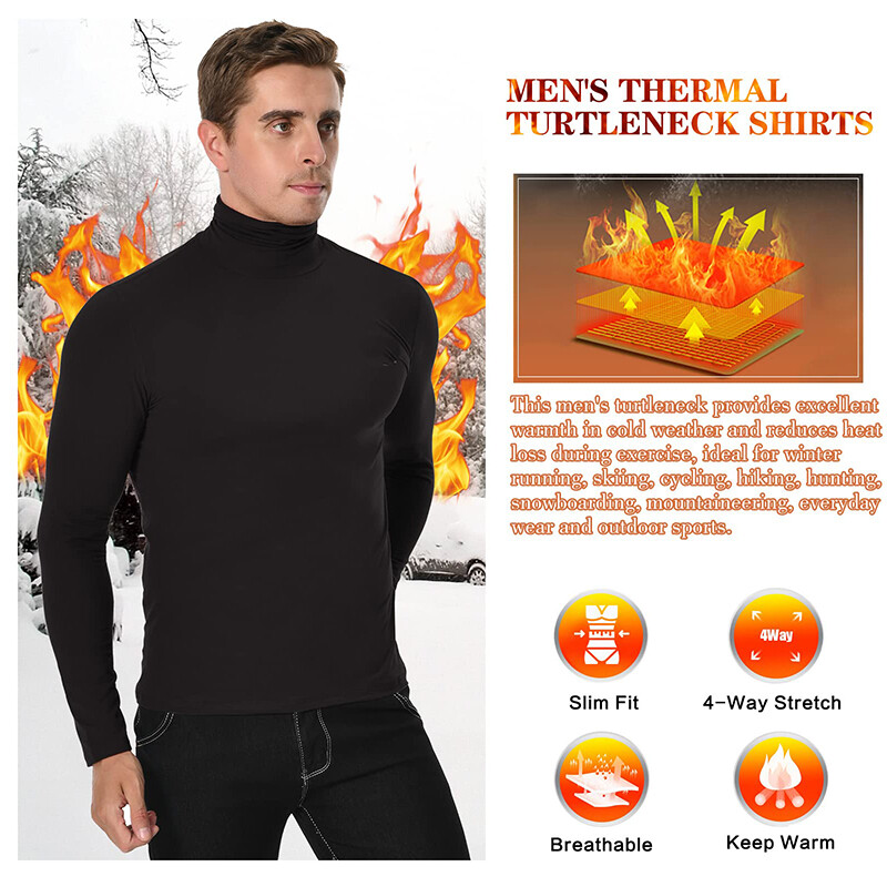 Mens Turtleneck Pullover Long Sleeve Jumper Top Warm Casual Slim T-Shirt Thermal
