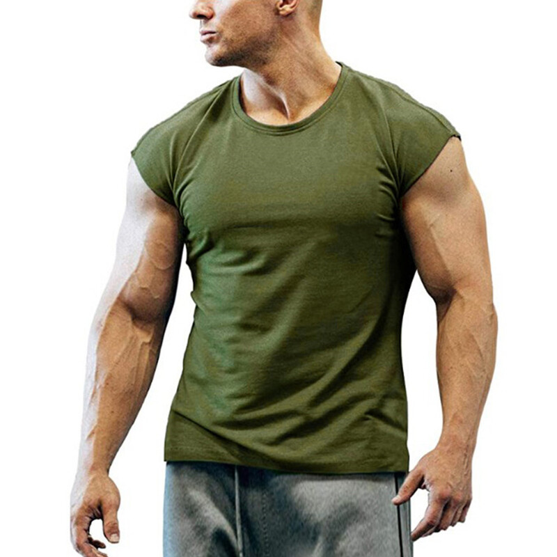 Mens Crew Neck Workout Tops Bodybuilding T Shirt Fitness Gym Muscle Tee Pullover