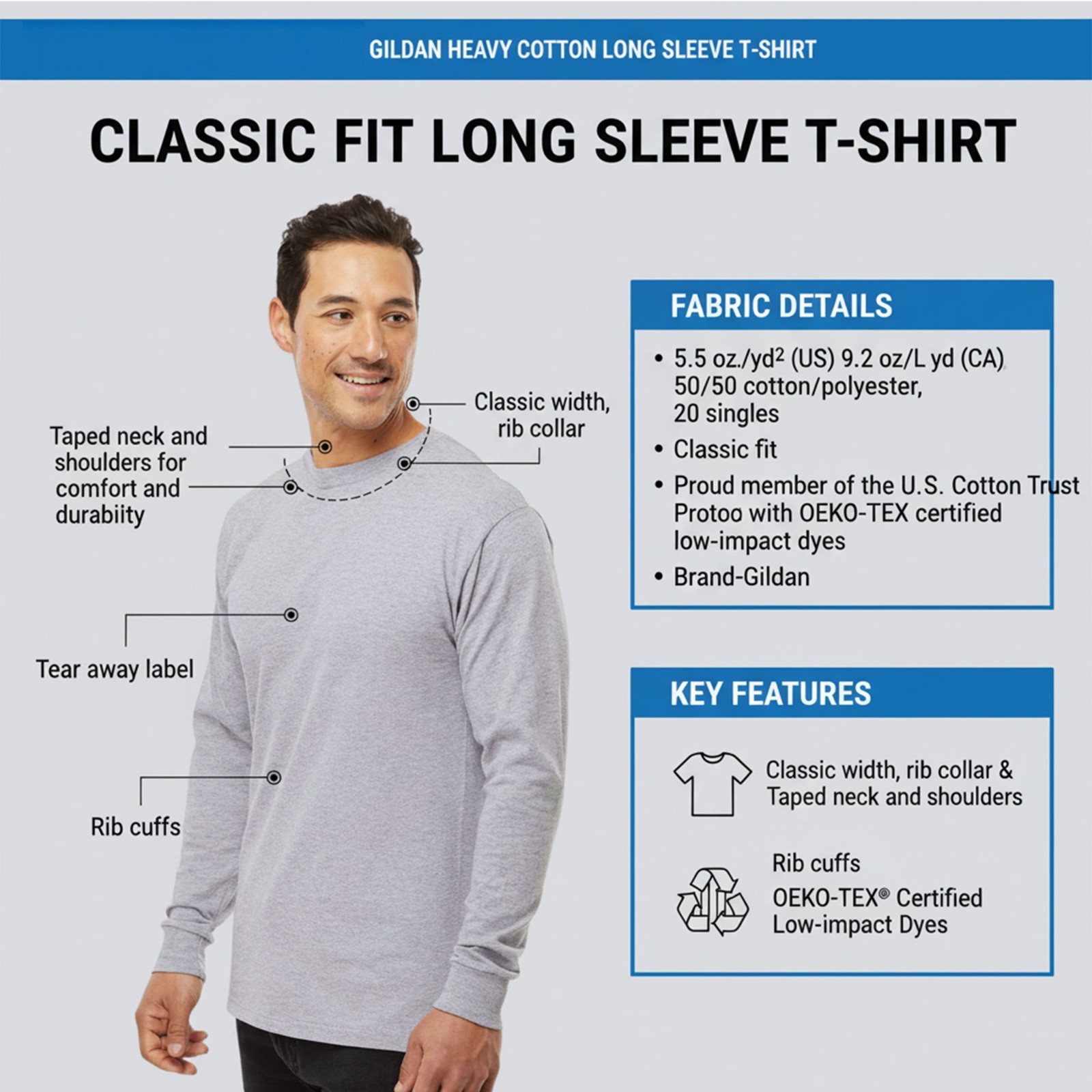 Gildan Long Sleeve Blank T-Shirt 50/50 Cotton/Poly Craft & DIY Tee