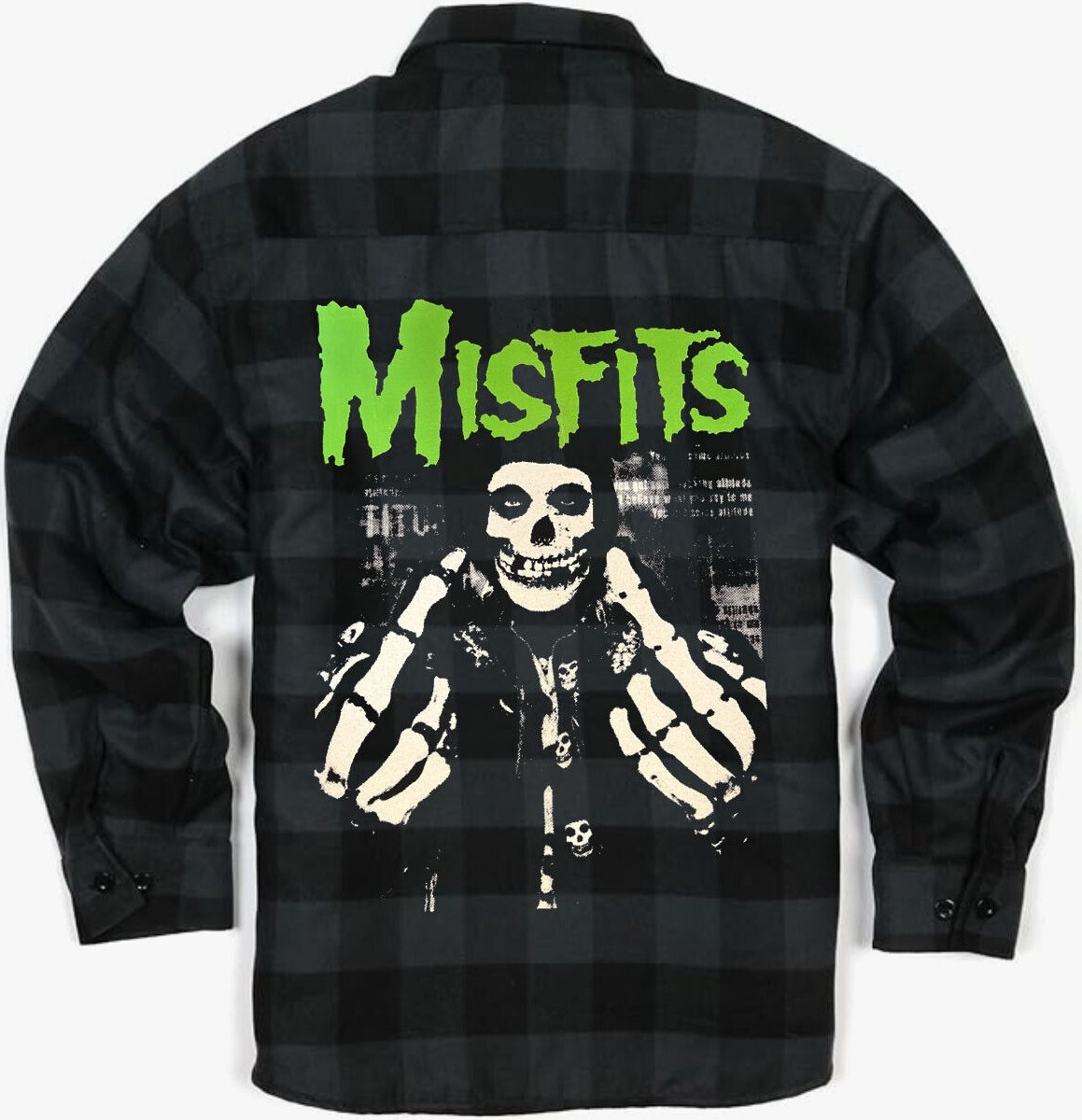 Misfits Finger American Punk Rock Band Mens’s Black Plaid Flannel