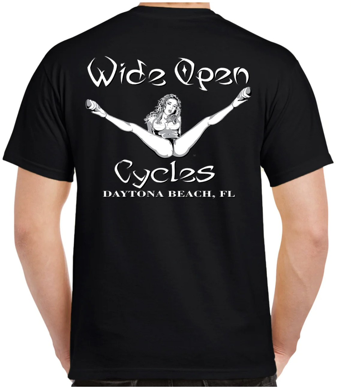 Wide Open Cycles Motorcycle Humor Funny Sexy Stripper Biker T-Shirt no Harley