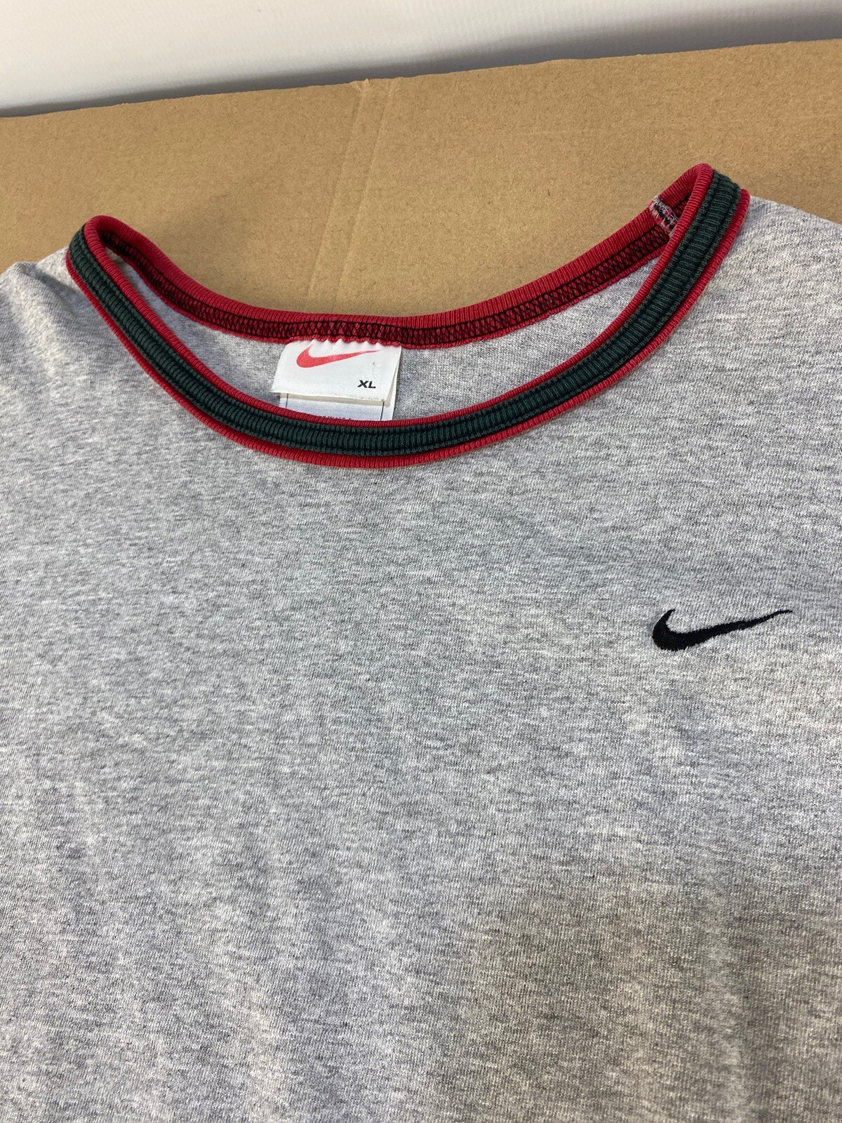 Vtg Distressed 80s 90s Y2K Nike Small Swoosh Check Logo Ringer T Shirt USA Blank
