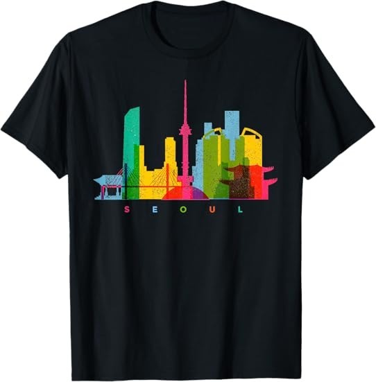 NEW LIMITED Seoul Skyline South Korea Colourful Design Best Tee T-Shirt S-3XL