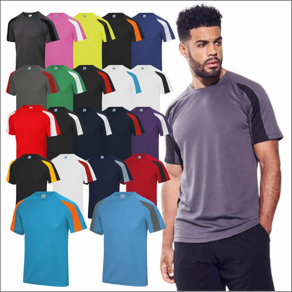 AWDis Men’s Contrast Cool T-Shirt Polyester Sports Gym Football Running Active T