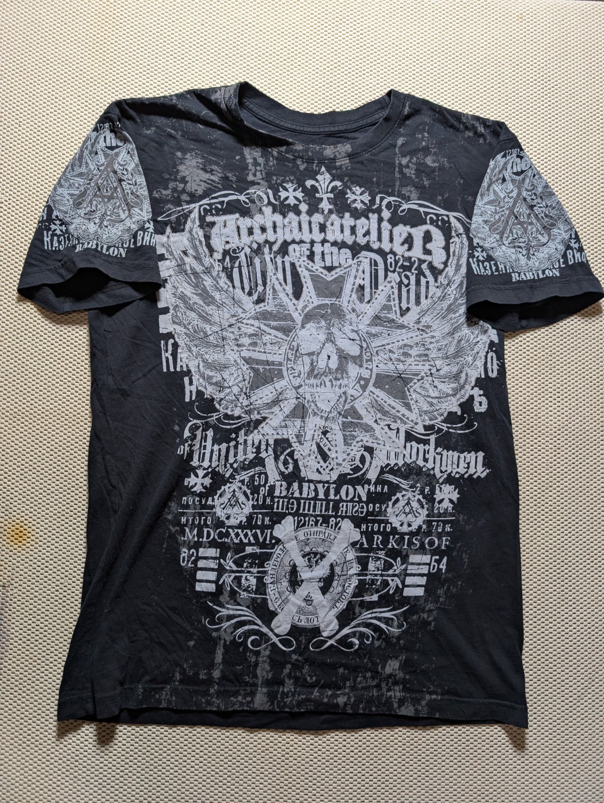 Archaic by Affliction Skull Angel Wings Crown Gothic Cross Wing Medium USA Made