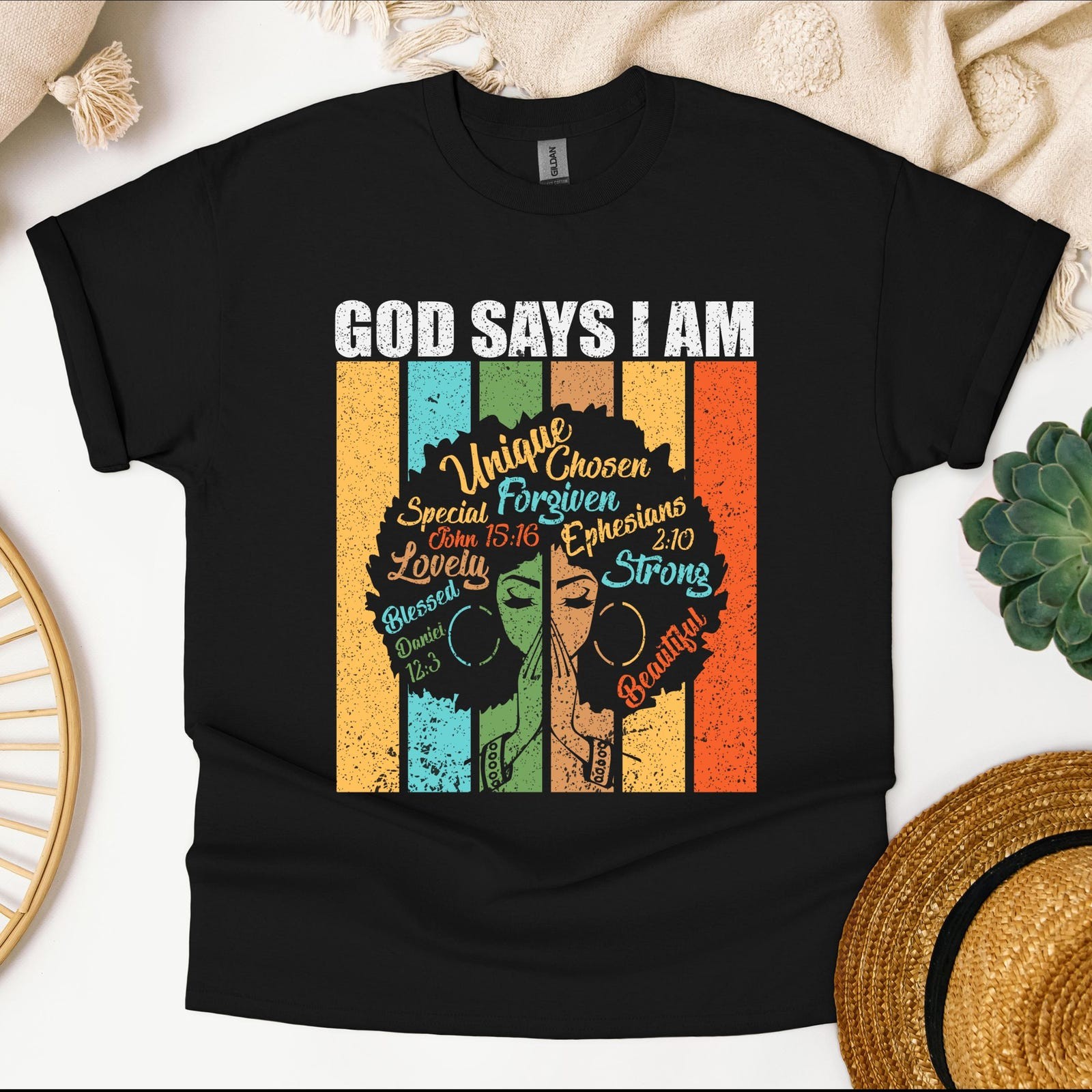 Afro Woman Faith T-Shirt – God Says I Am, Black History Christian Shirt