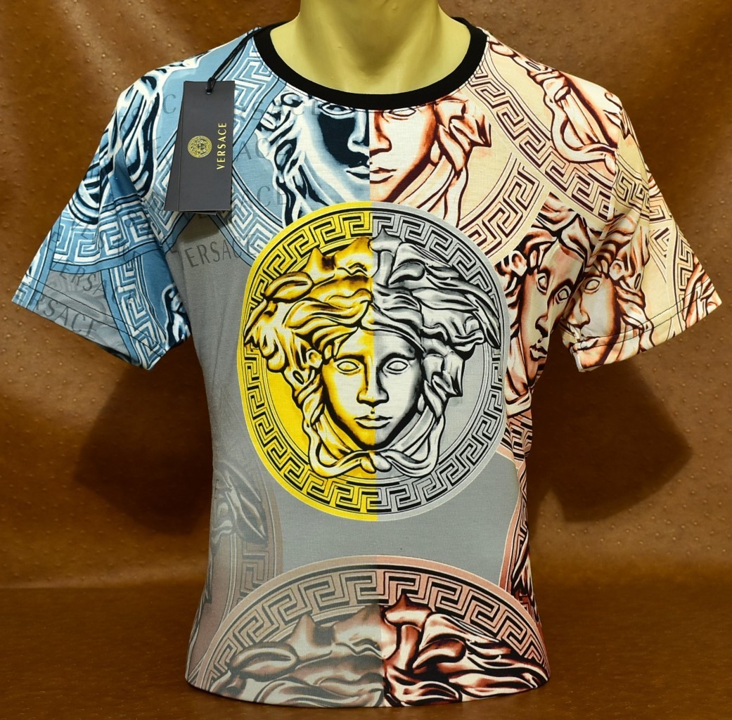Versace Men’s Medusa Multicolor Greek Key Graphic Short Sleeve Tee Size 2XL