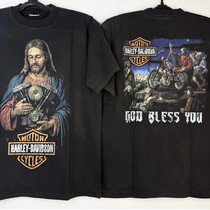 HarleyDavids0n Cycles “God Bless You” Retro Unisex T-Shirt S-5XL (2-SIDED)