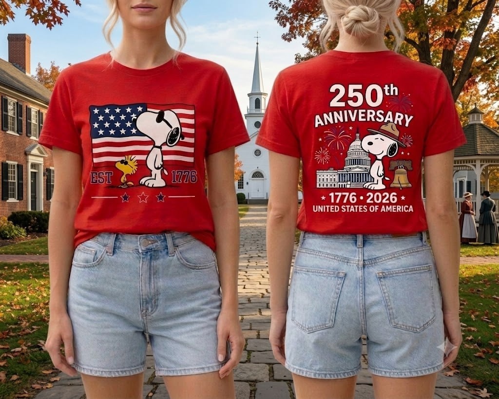 Snoopy 250th Anniversary Front Back 1776-2026 Graphic T Shirt S-5XL