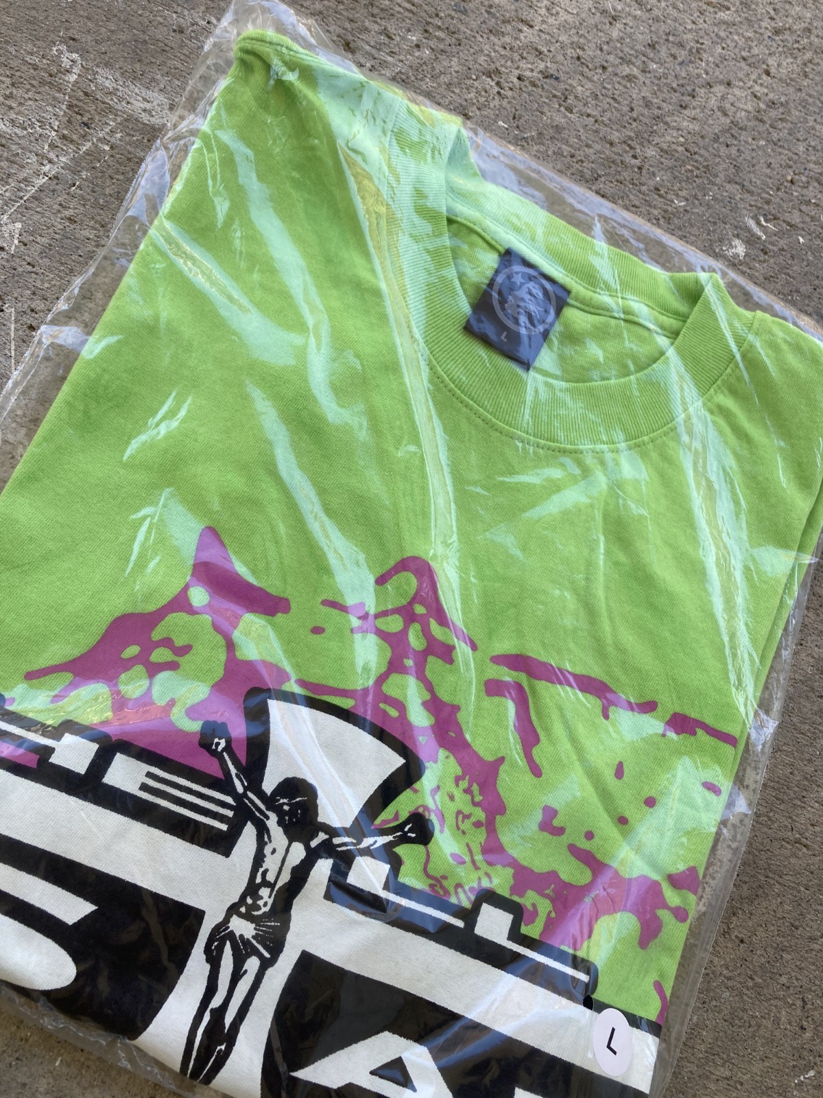 Hellstar Studios Path To Paradise Jesus Tee Neon Green Purple Pink Splat Cross