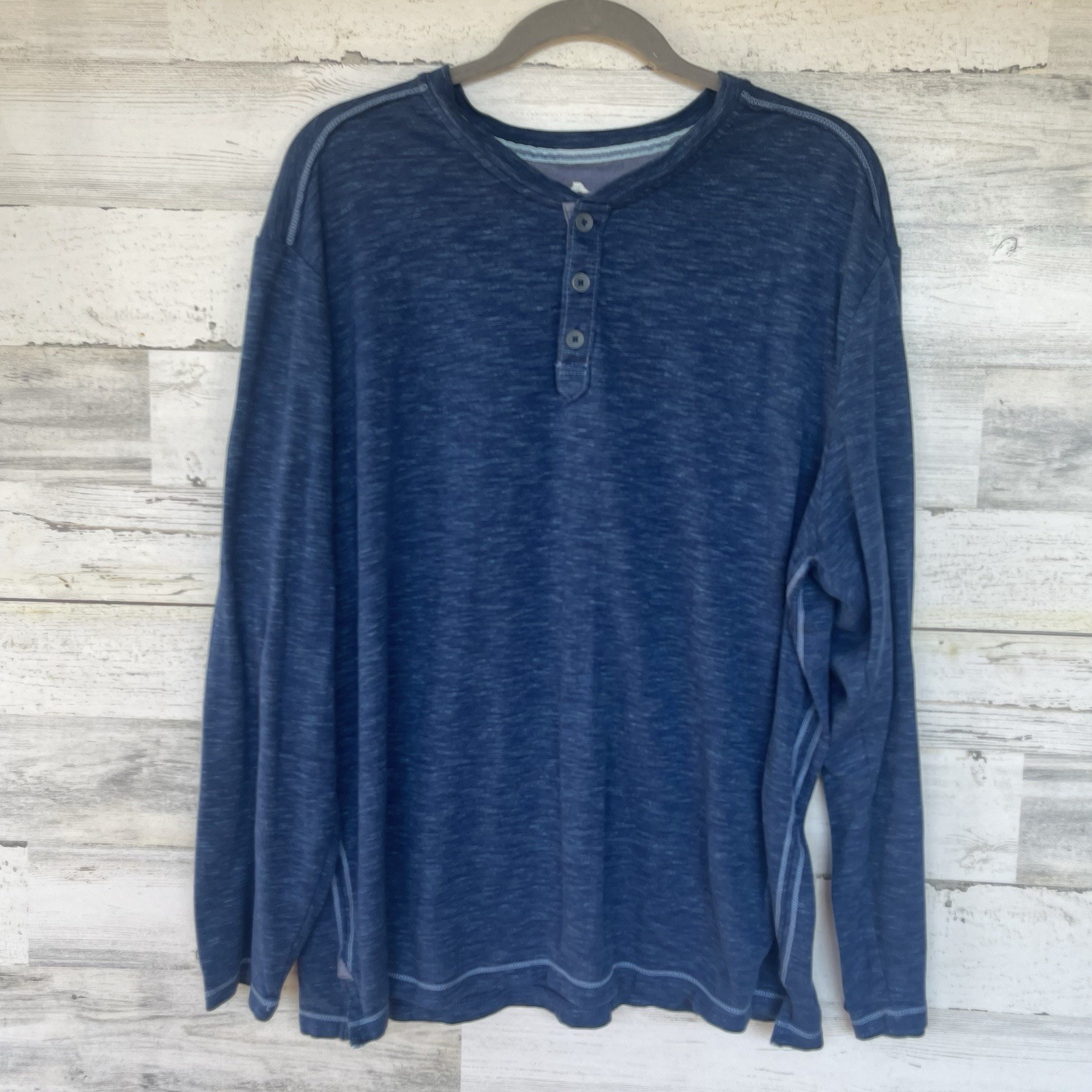 Tommy Bahama Oahu Shores Henley Long Sleeve Tee t shirt Bering Blue sz XL