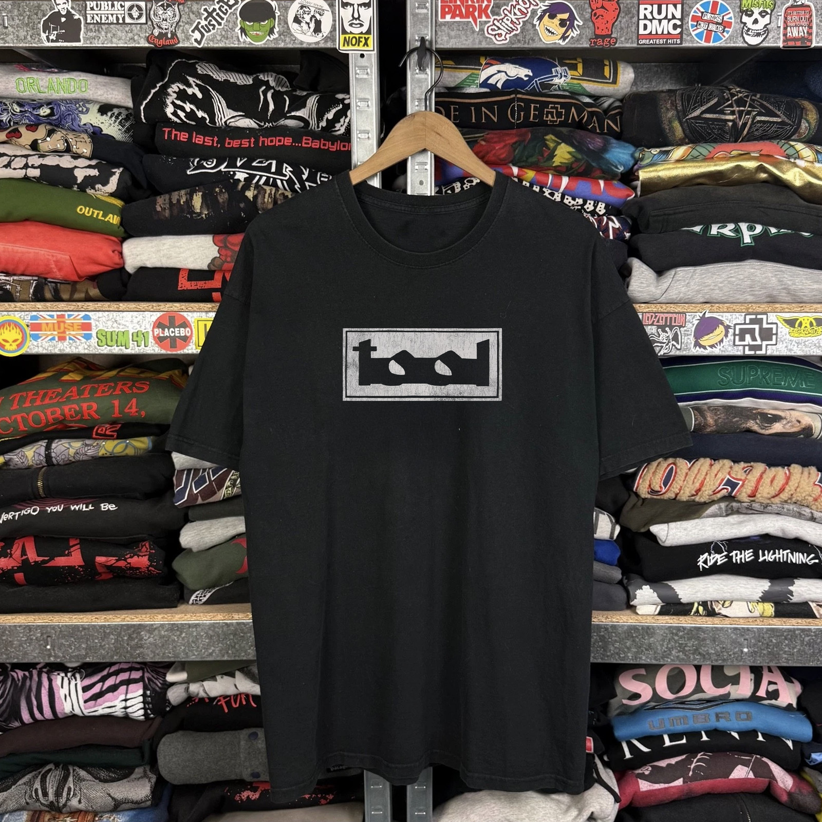 Y2K Tool Flaming Eye Washed T-Shirt Black L