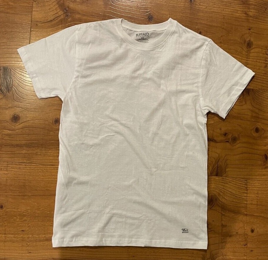 Buffalo David Bitton Men White Crew Neck T-Shirt 100% Cotton ( 1-Item)
