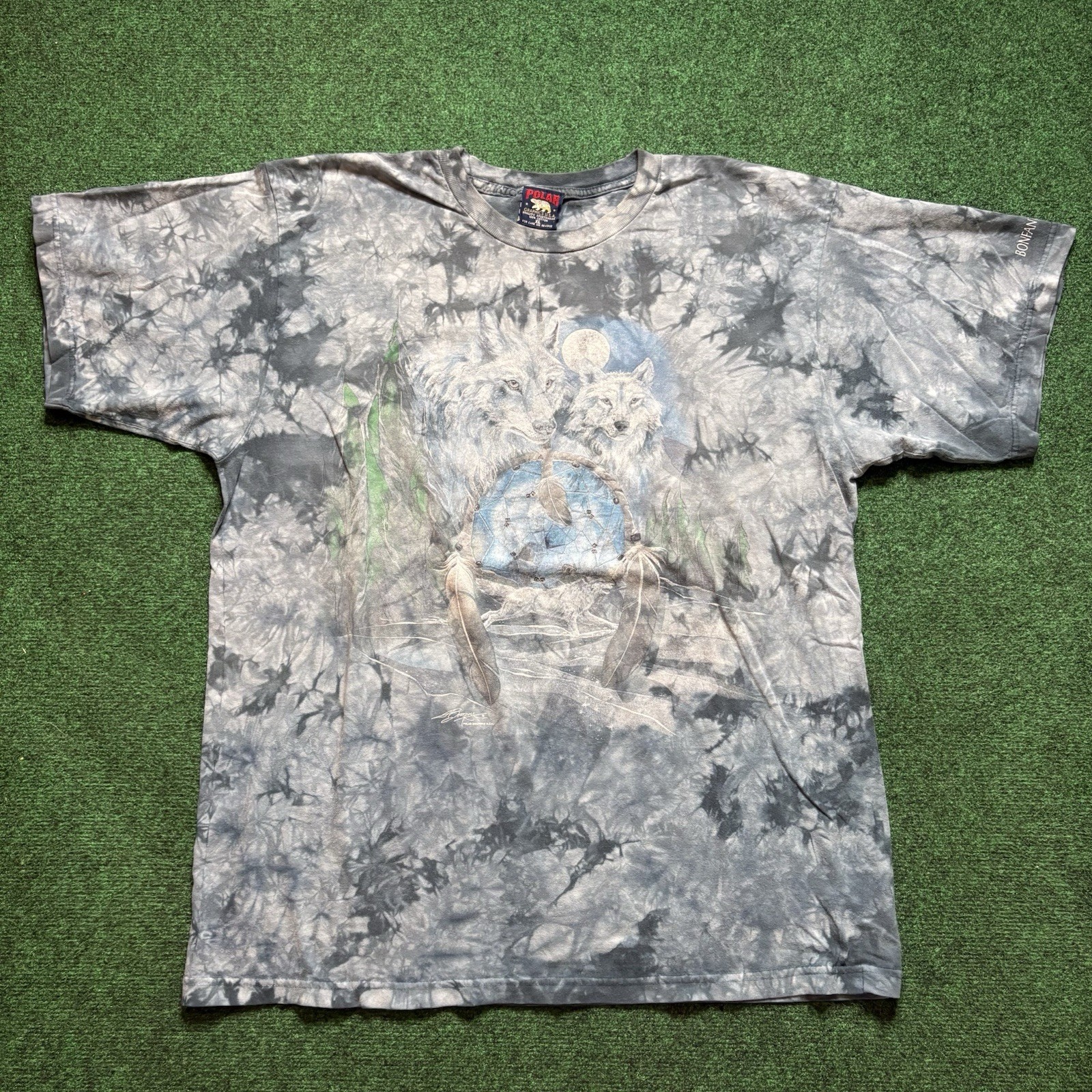 Vintage Polar Graphics Wolves T Shirt Sz XL Dream Catcher Bergsma Art Tie Dye