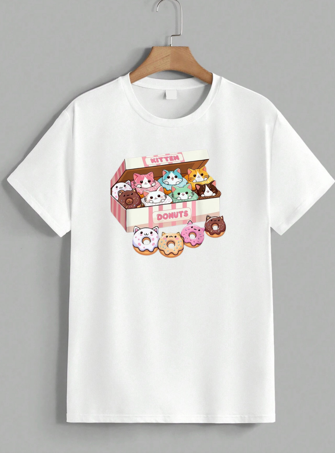 Funny Cat Lover Donut Tee Shirt Unisex Mens Womens Cotton Graphic Top