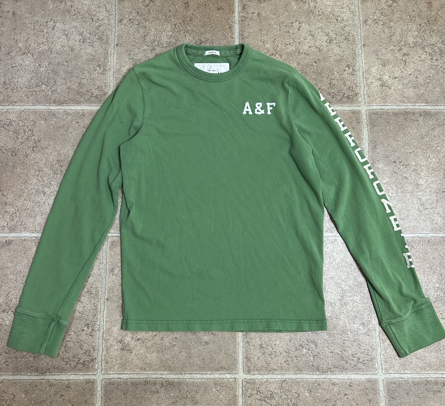 Vintage Abercrombie & Fitch Men’s Green Logo Crewneck Long Sleeve Tee M