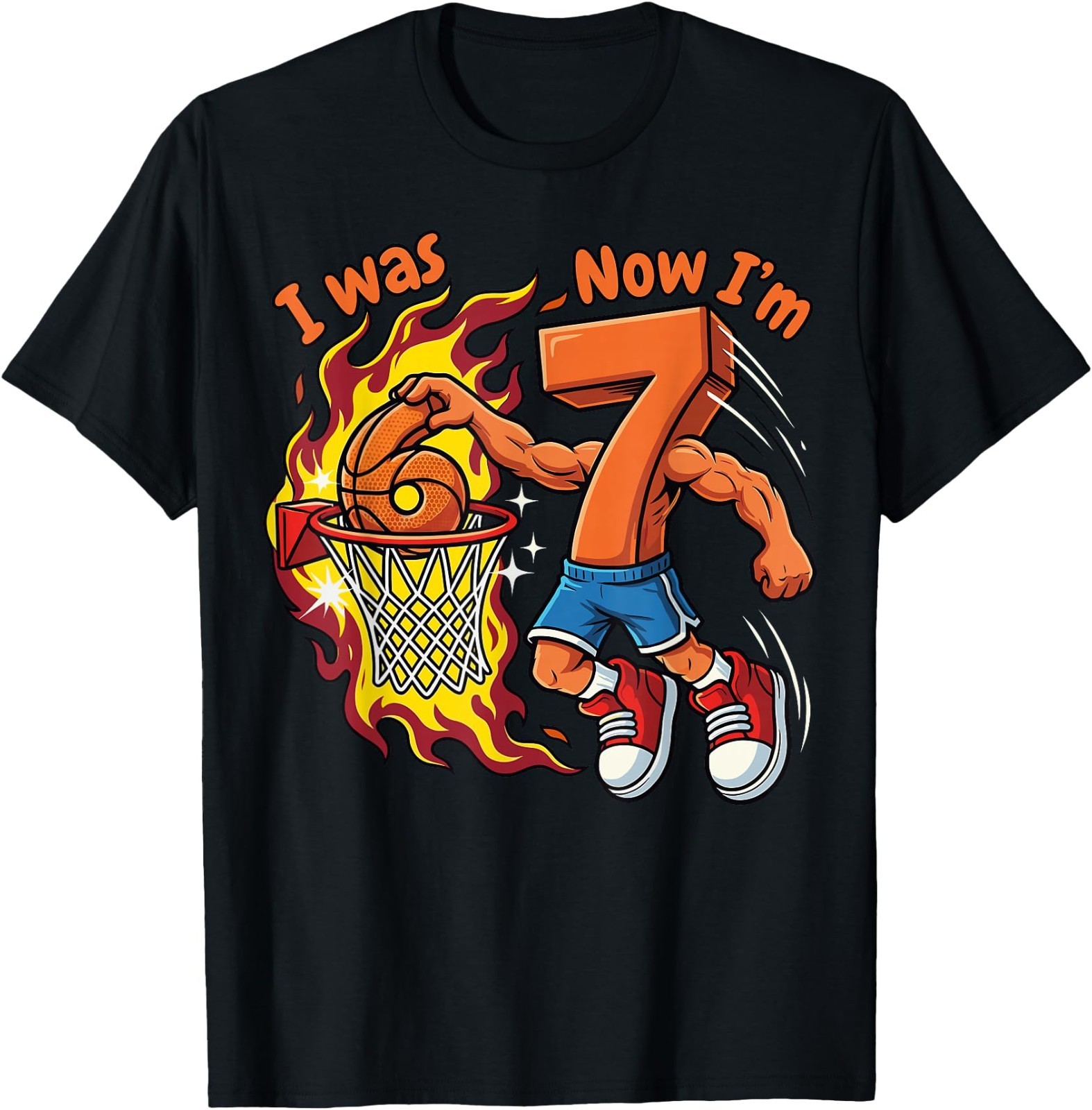 I was 6 Now I’m 7 Basketball 6 7 Birthday Kid Coton T-Shirt, Gildan 5000B