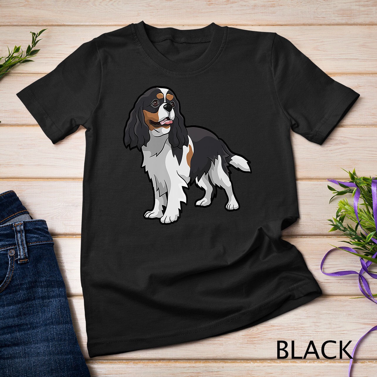 Cute Tri-Color Cavalier King Charles Spaniel Premium Unisex T-shirt