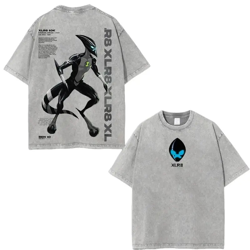 Vintage Ben 10 XLR8 T-Shirt Y2K Casual Cotton Graphic Anime Tee Shirt