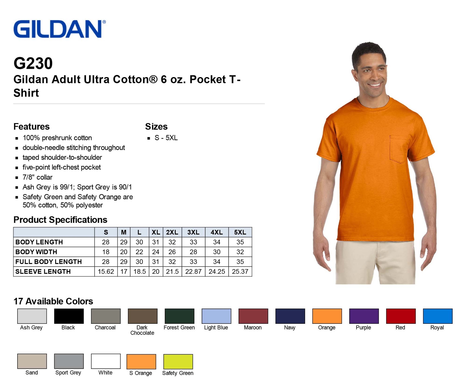 Gildan Mens T-Shirt Pocket Short Sleeves Ultra Cotton 6 oz S-XL M-G230
