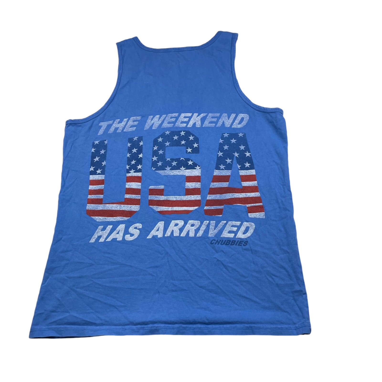 Chubbies Men’s “The Weekend Has Arrived” USA Tank Top T-Shirt Blue • Small