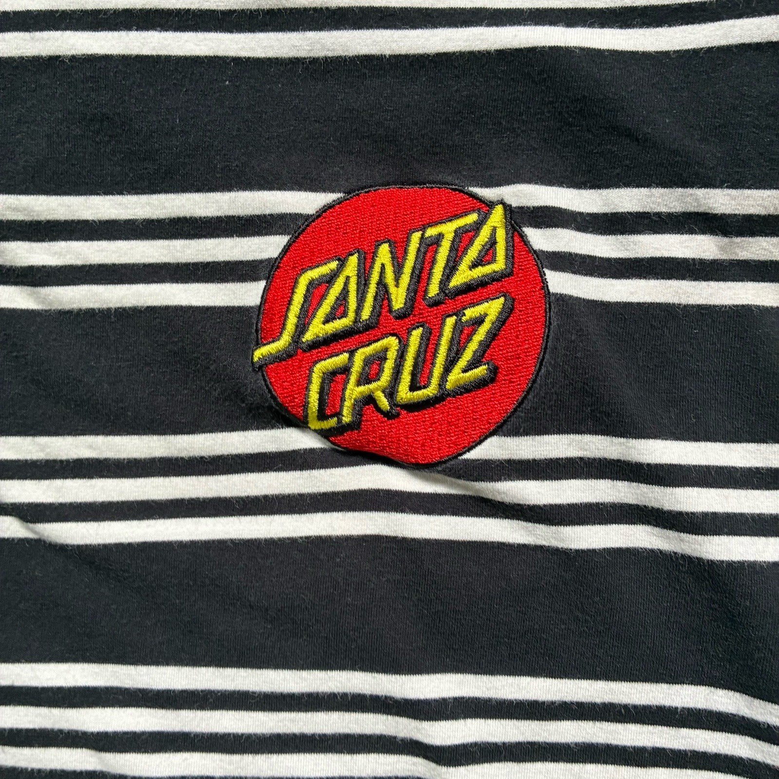 Santa Cruz Striped Ringer T-Shirt Black White Red Embroidered Dot Logo Medium