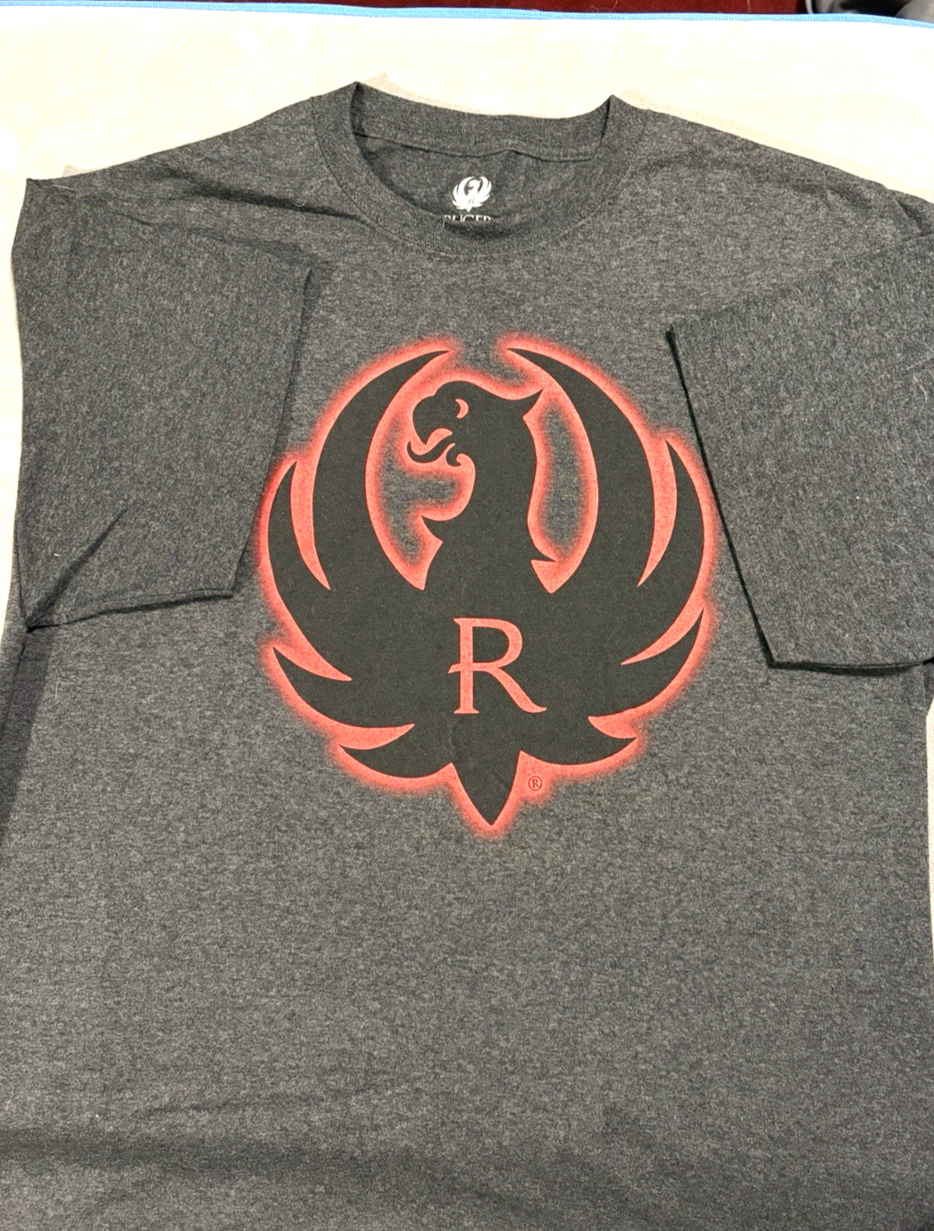 Ruger Logo Graphic T-Shirt – Black shirt w/Red Logo on front & back – Size L NEW
