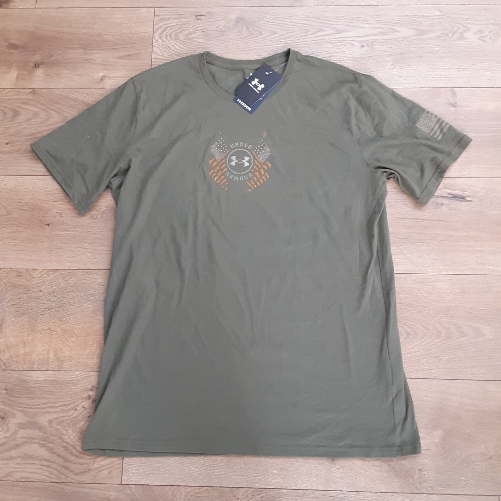 Under Armour Shirt Mens Large OD Green Freedom Snake T Graphic Tee USA Flag New