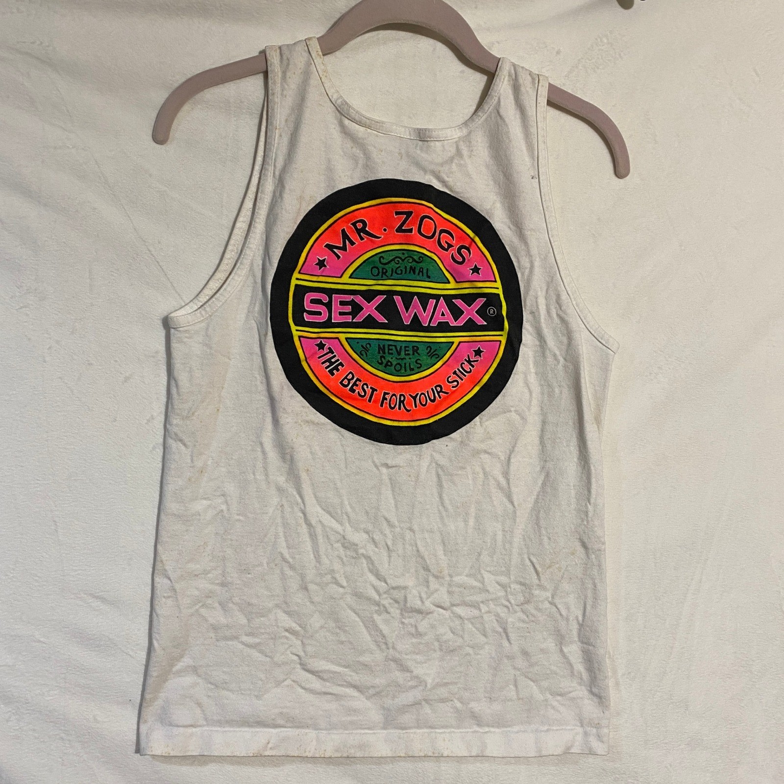 Vintage Mr Zogs Sex Wax Tank Top White Oneita Power-T Made in USA Small K3