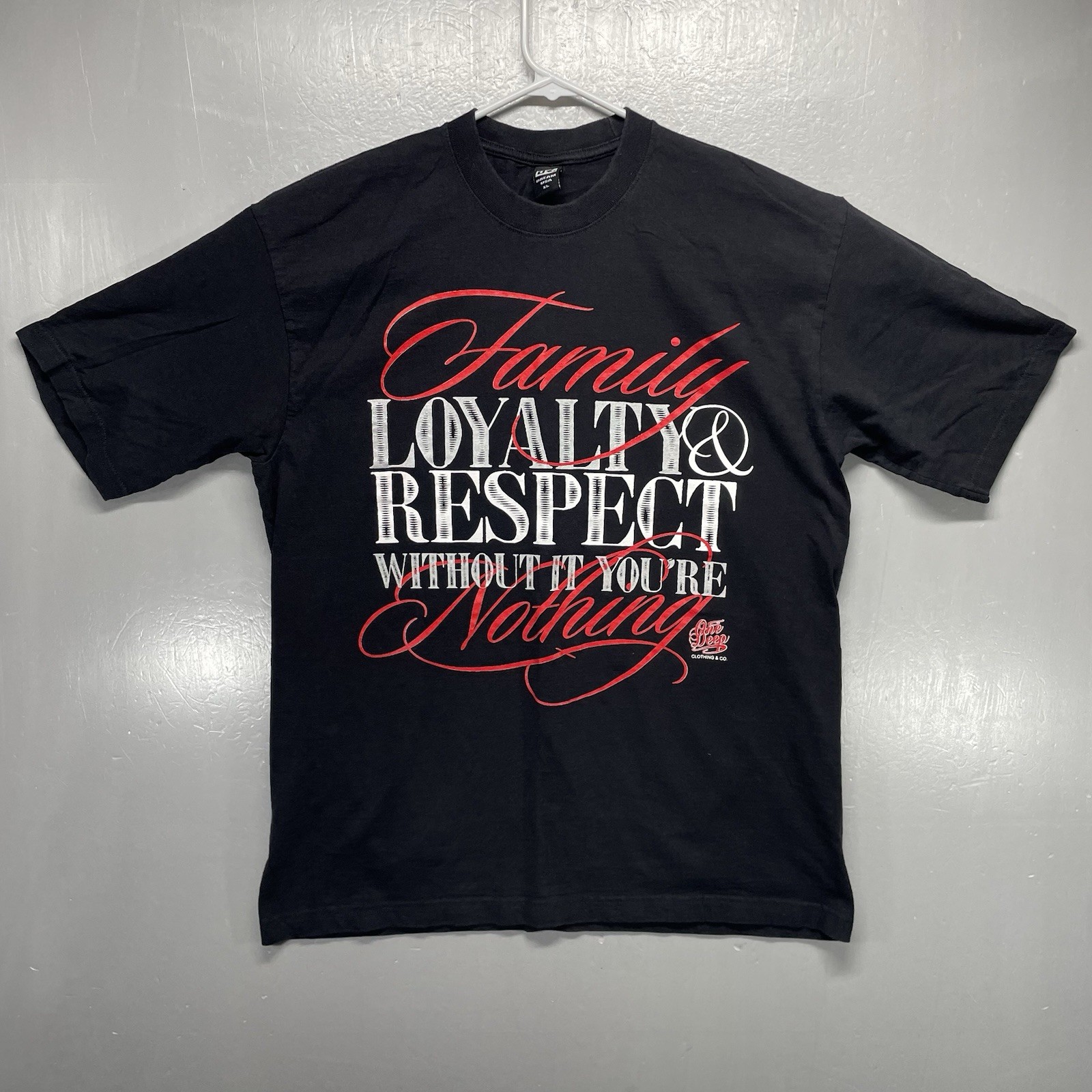 FAMILY LOYALTY RESPECT One Deep Urban Streetwear Tee Black T Shirt Men Sz XL