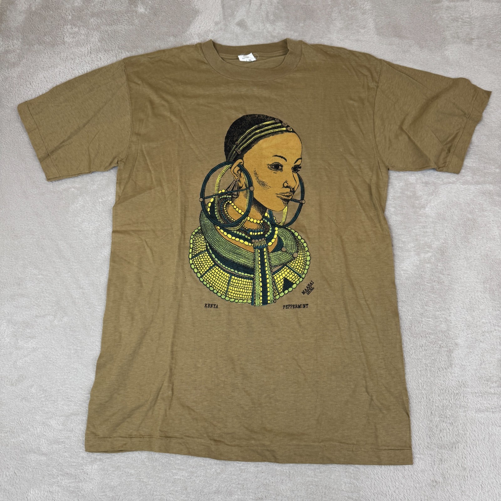 VTG Kenya Maasai Girl Shirt Mens XL Brown Preowned Shirt Cotton