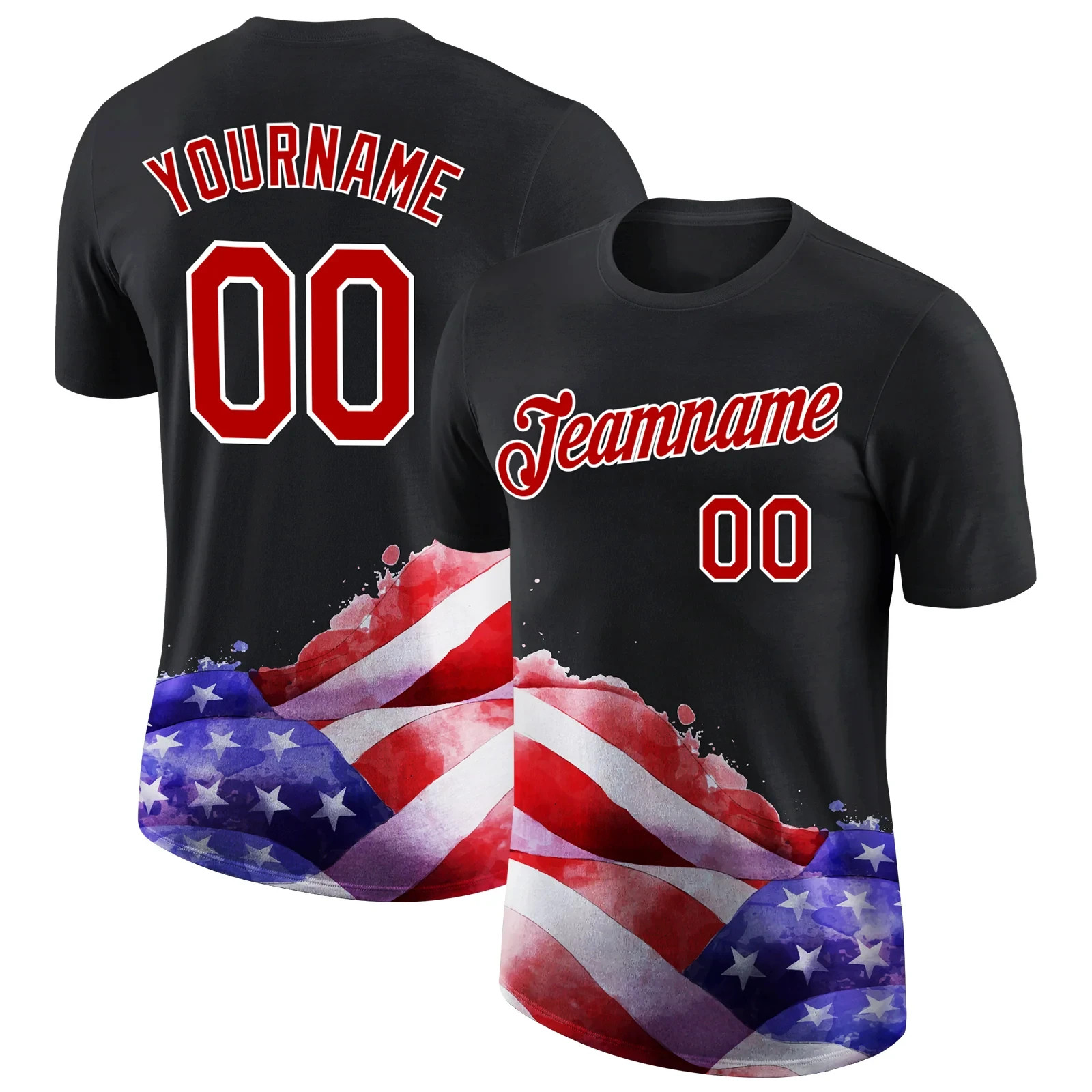 Custom Black Red-White 3D American Flag Patriotic Performance T-Shirt HS640