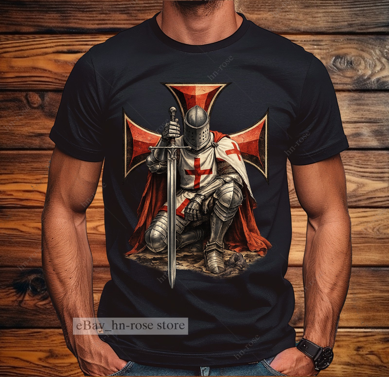 Templar Knight T-shirt, Christian Crusader Cross Medieval Warrior Religious Tee