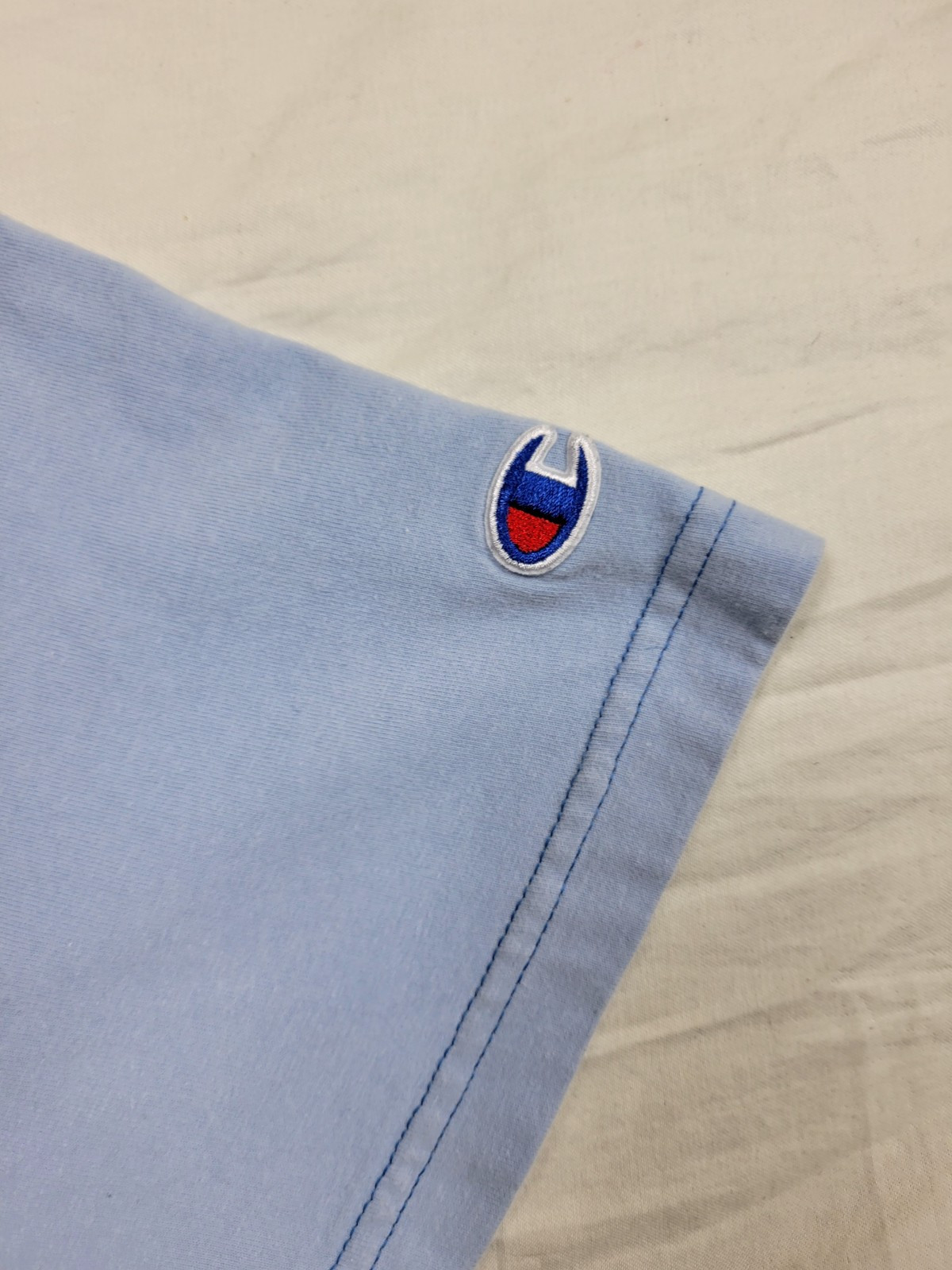 Champion Script Logo T-Shirt Size Large Blue Short Sleeve Graphic