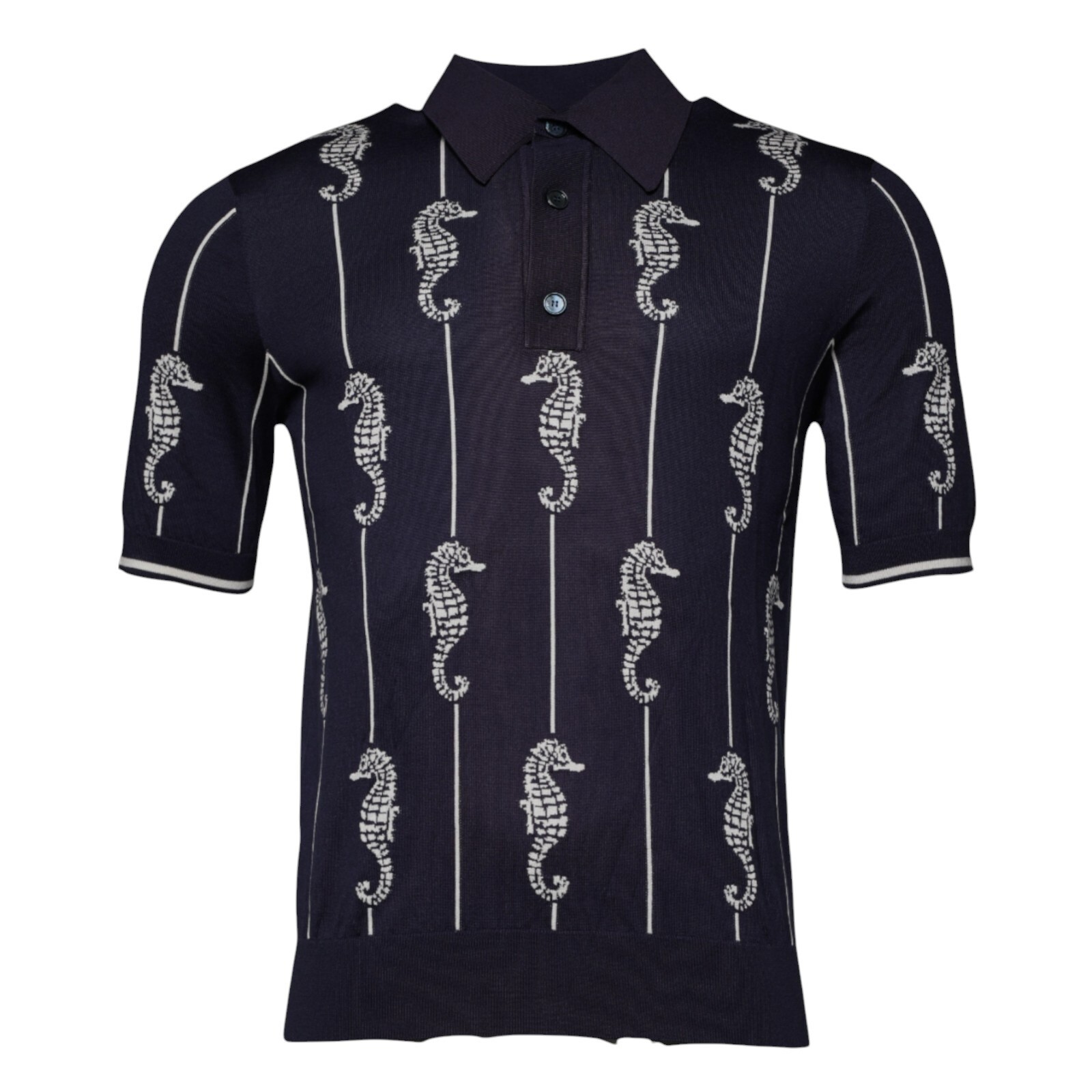 DOLCE & GABBANA T-shirt Dark Blue Sea Horse Collared Polo IT48/US38/M 1350usd