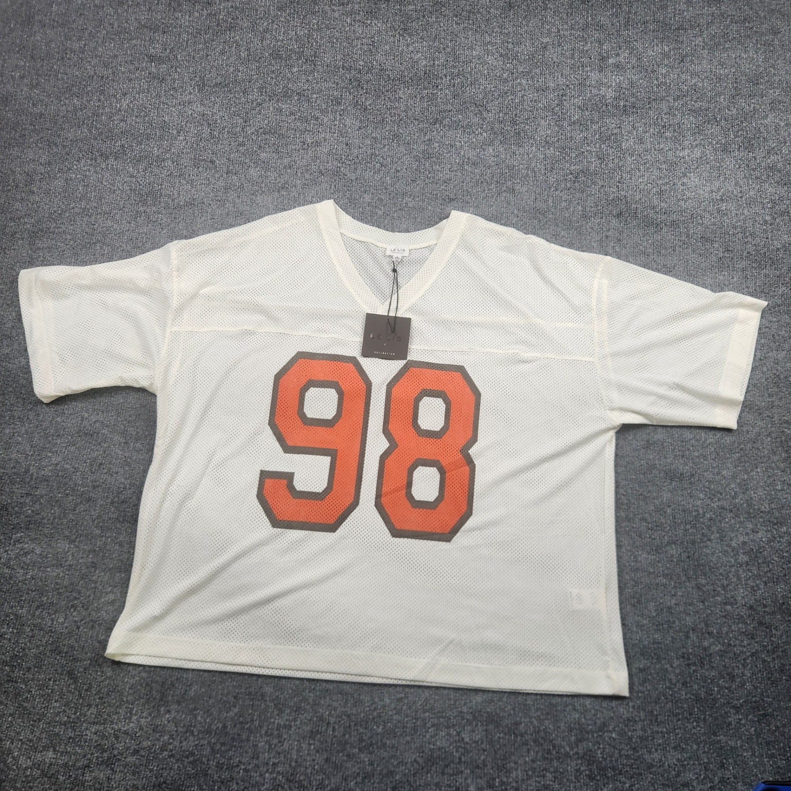 Le Lis White Mesh V-Neck Jersey Graphic 98 Top IT3716 Mens Large NEW